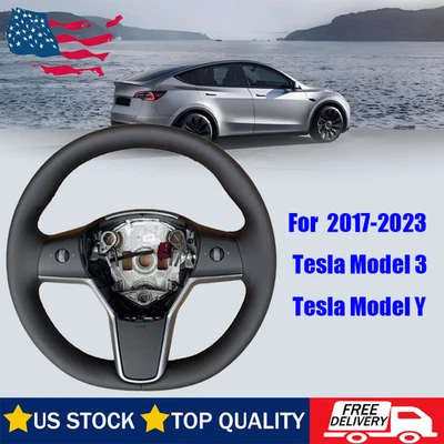 Driver Heated Leather Steering Wheel For 2017-2023 Tesla Model 3 Y 1490214-00-B - Image 1 of 4
