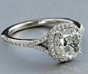 2.32Ct Cushion Cut Solitaire Lab-Created Diamond Engagement Ring 14K White Gold - Picture 1 of 7