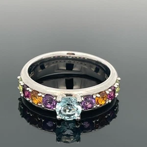 ANELLO TG.17 (53 CIRCA) IN ARGENTO 925/-RODIATO CON PIETRE MULTI PREZIOSE CACCIA GIOIELLI - Foto 1 di 3