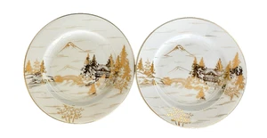 Vtg Set of 2 Kutani Japan Handpainted White Porcelain Gold Gilded Salad Plates - Picture 1 of 9