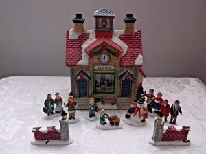 The Holiday Collection 12 pc lighted Village set School house - Picture 1 of 12