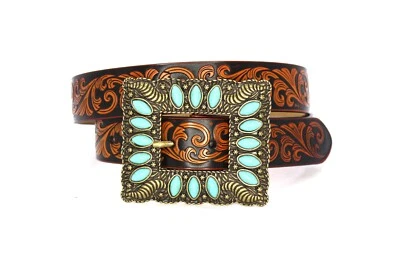 Cinturón Occidental Grabado Floral Piedra Cobre con Intrincado Plateado Buc Dama 32"" Foto 1 de 4