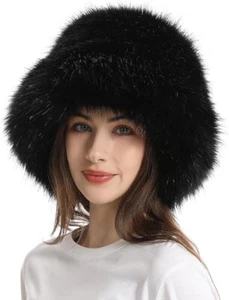 Women Fluffy Bucket Hat Winter Warm Hats Plush Faux Fur Caps Fuzzy Fisherman Cap - Picture 1 of 7