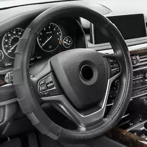 FH Group Universal Genuine Leather Car Steering Wheel Cover Fits 14.5" - 15.5" - Picture 1 of 4