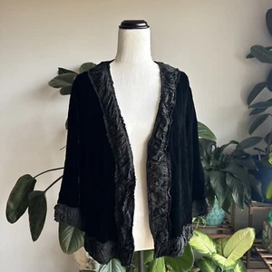 Sarah-Jane Silk Velvet Jacket Size L Ruffly Look Trim Crushed Velvet EUC Au12-14 - Picture 1 of 19