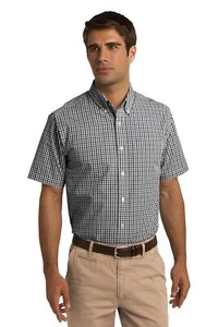 Port Authority S655 Men's Short Sleeve Gingham Easy Care Wrinkles Resists Shirt - Picture 1 of 4