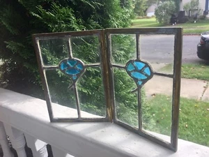 Leaded Glass Double Panel With Hinged Brass Frame Artisan Handmade - Picture 1 of 6