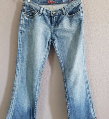 BLUE CULT ~ Size 26 ~ Vintage Y2K Weekender Flare 7-YEAR WORN Cotton Jeans a59 - Image 1 of 4