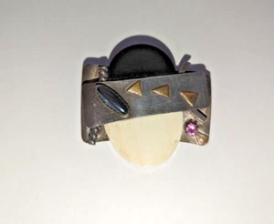 Prendedor/broche modernista de mediados de siglo de plata Lynda Thorp con piedras semipreciosas - Imagen 1 de 5