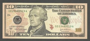 United States of America 10 Dollars 2004A; UNC; F-2039D; Hamilton; Cleveland - Picture 1 of 2