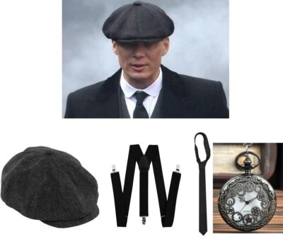 Peaky Blinders Set Flat Cap, Tie, Braces, Watch 1920's Thomas Selby Costume