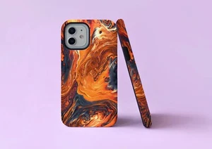 Lava Pattern Orange Fire Magma 2 in 1 Tough Phone Case/Cover For iPhone Samsung - Picture 1 of 4