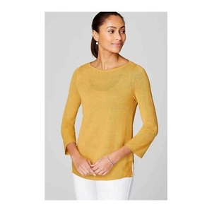 NEU J Jill Leinen Bootsausschnitt Pullover gelb Gänseblümchen Größe Small leicht gold 69 $ - Bild 1 von 7