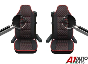 2X Black Red Leatherette & Fabric Comfort Seat Covers For Volvo Fh12 16 Fl Fm - Picture 1 of 2