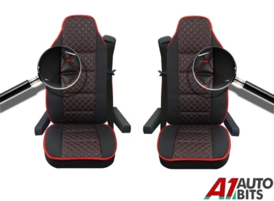 2X Black Red Leatherette & Fabric Comfort Seat Covers For Volvo Fh12 16 Fl Fm - Image 1 of 2
