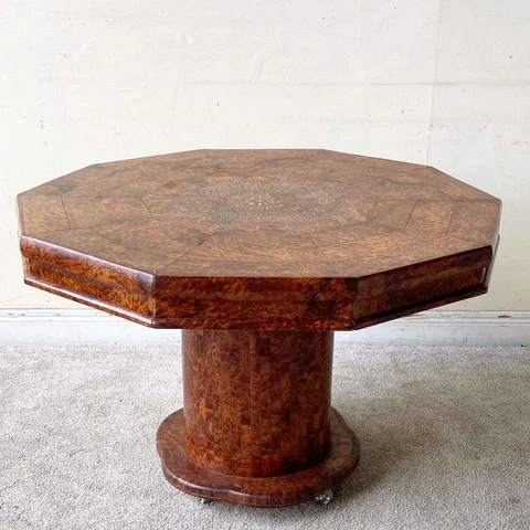Vintage Arabic Burlwood Dining Table With Mother of Pearl Inlay Cover