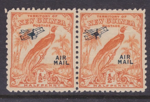PAPUA NEW GUINEA 1932 1/2d Orange BIRD PARADISE AIR MAIL PAIR MINT/MUH (NC45) Cover