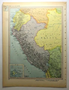 1952 Vintage PERU & ECUADOR Antique Atlas Map - Ency Britannica World Atlas - Picture 1 of 7