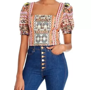 Top corto Alice + Olivia para mujer margarita corbata manga abullonada frontal talla grande nuevo con etiquetas - Imagen 1 de 9