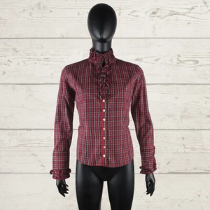 ALMSACH Women's Trachten Drindl Ruffle Tartan Check Shirt D 40 100% Cotton - Picture 1 of 24