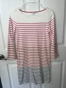 Boden Striped Boatneck 3/4 Sleeve Dress White Pink Red Black Sz 2 Cotton - Picture 1 of 5