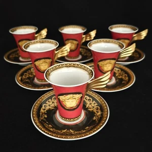 Rosenthal Versace Medusa red Set of 6 coffee cups & 6 saucers (D1154) - Picture 1 of 11
