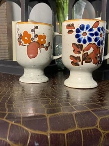 2 tazas de cerámica de gres de cerámica hermosas de colección azules marrones tostados naranja - Imagen 1 de 11