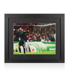 UNSIGNED Cristiano Ronaldo Photo In Black Wooden Frame: Real Madrid Arms Out Cel - Picture 1 of 1