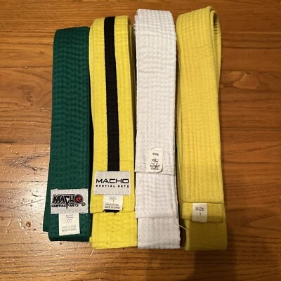 Lot Of 4 Martial Arts Belts Karate Taekwondo Jujitsu Yellow & White Green Read!! - Image 1 of 4