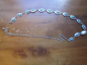 SilverTurguoise Western Bo Ho Cintura a Catena Floreale, 44" NUOVO - Foto 1 di 3