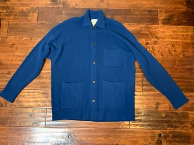 Brunello Cucinelli Men's 100% Cashmere Blue Collared Button Up Cardigan, Size S - Image 1 of 4