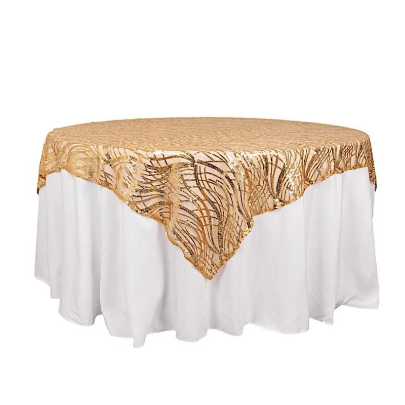72" x 72" Tulle Square Table Overlay Wavy Embroidered Sequins Party Decorations - Image 1 of 1