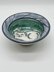 Studio Pottery 7.5" Bowl by Sally Christopher Cat Theme 2010 - Picture 1 of 8