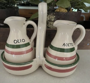 Vintage ITALIEN Öl & Essig Kruzifix Set Ton Keramik handbemalt 8” L 6,5” H 3,5” B - Bild 1 von 8