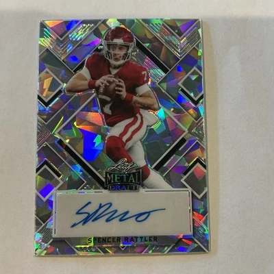 Spencer Rattler 2022 Leaf Metal Draft Silver Cracked Ice autógrafo novato (25/6) Foto 1 de 4