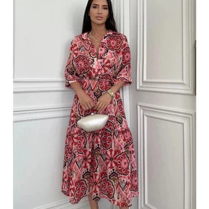 Zara Midikleid mit Ikat-Print und Knopfleiste und Gürtel, 100% Baumwolle, Größe XS - Bild 1 von 11