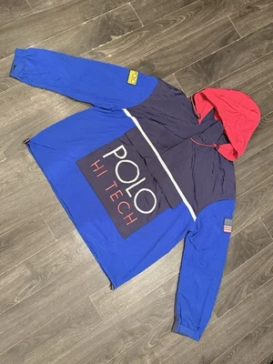 Jaqueta Ralph Lauren Polo Hi Tech bandeira dos EUA masculina azul corta-vento XL com capuz - Imagem 1 de 4