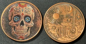 1 Oz .999 Copper Sugar Skull Mexico Day Of The Dead Colorized Copper Round!! - Picture 1 of 3