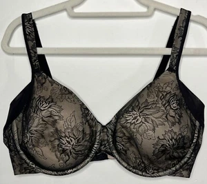 Bali Bra Womens Size 42D Black Nude Beige Tan Floral Lace Intimates Underwire - Picture 1 of 16