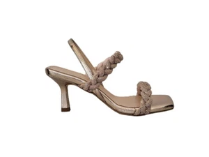 SCARPE SANDALI DONNA PELLE CIPRIA BEIGE STRASS TACCO CINTURINO MADE IN ITALY - Foto 1 di 7
