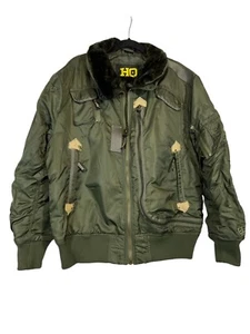 HQ Issue Bomber Jacket Faux Fur Removable collar Size Med Olive Green Rare - Picture 1 of 8