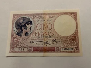 Billet France 5 Francs Femme Casquée 10/08/1939 (110-43/A1-39) - Bild 1 von 2