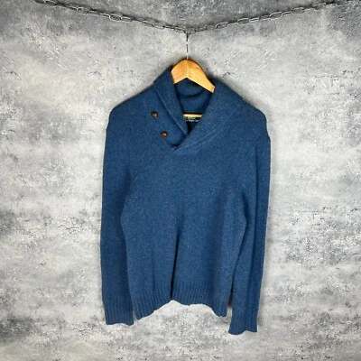 Polo Ralph Lauren Sweater Blue Shawl Collar Elbow Patch Wool M Heritage Fit - Image 1 of 4