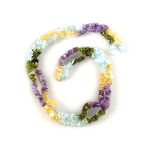 Polished Peridot, Amethyst, Aquamarine, Citrine Gemstone Chip Necklace; 33" - Picture 1 of 9
