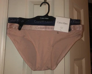 Calvin Klein Bikini Höschen Damen Small 2 Paar (Hellbraun/Marineblau) Dickes Band Neu mit Etikett - Bild 1 von 10