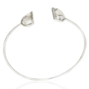 Natural White Howlite CZ 925 Sterling Silver Bangle Bracelet Gemstone Jewelry - Picture 1 of 3