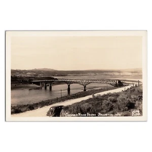 Columbia River Bridge - Real Photo Postcard - Brewster Washington - Vintage Car - Picture 1 of 2