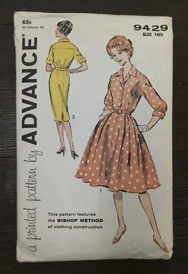 Advance Vtg 50s 60s 9429 Rockabilly Dress Shirtdress Full Slim Skirt Sz 16.5 UC - Image 1 of 4