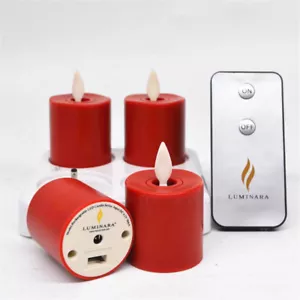 Red Rechargeable Tea Lights Candles, Flickering Flameless Candles with Timer - Picture 1 of 5