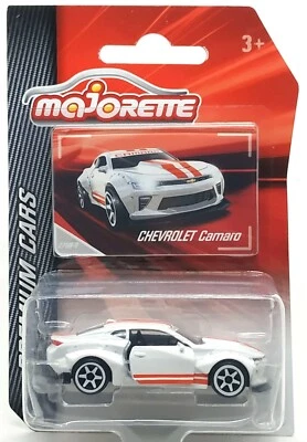 Majorette Chevrolet Camaro 2021 White / Orange Stripes 1:64 3" Package with Card - Image 1 of 4